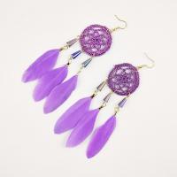Fashion Feather Earring , with Zinc Alloy, Dream Catcher, Bohemian style & for woman 135mm 