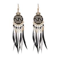 Fashion Feather Earring , Zinc Alloy, with Seedbead & Feather, Flat Round, gold color plated, folk style & for woman & enamel 