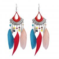 Fashion Feather Earring , Zinc Alloy, with Seedbead & Feather, plated, for woman & enamel & hollow 