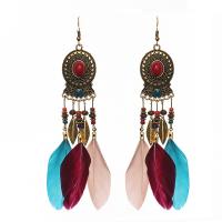 Fashion Feather Earring , Zinc Alloy, with Feather, Flat Oval, antique gold color plated, vintage & for woman & hollow 