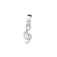 Cubic Zirconia Micro Pave Sterling Silver Pendant, 925 Sterling Silver, Music Note, platinum plated, micro pave cubic zirconia & hollow, metallic color plated 