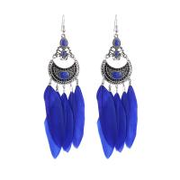 Fashion Feather Earring , Zinc Alloy, with Feather, Moon, antique silver color plated, for woman & hollow 