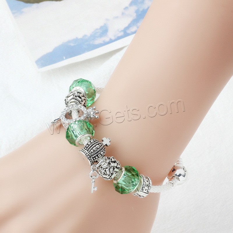 Zinc Alloy European Bracelets, with Crystal, plated, different size for choice & for woman & with rhinestone, green, Sold By Strand