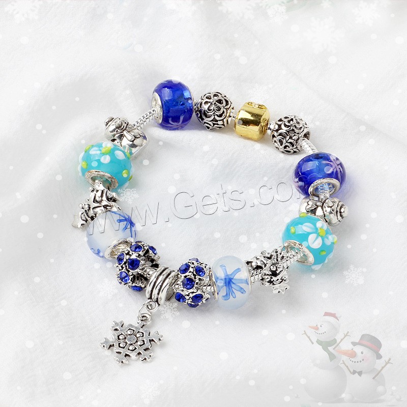 Zinc Alloy European Bracelets, plated, Christmas Design & different size for choice & for woman & with rhinestone, blue, Sold By Strand