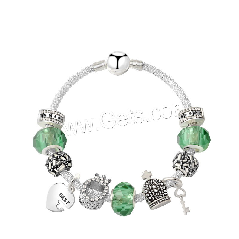 Zinc Alloy European Bracelets, with Crystal, plated, different size for choice & for woman & with rhinestone, green, Sold By Strand