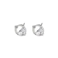 Cubic Zircon Brass Earring, with Cubic Zirconia, fashion jewelry & for woman, silver color, 0.6cm 