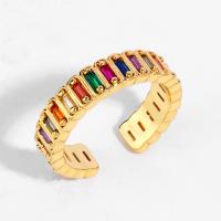 Cubic Zircon Brass Finger Ring, Cubic Zirconia, with Brass, for woman, multi-colored 