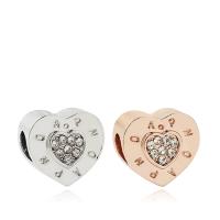 Rhinestone Zinc Alloy European Beads, Heart, plated, DIY & with letter pattern & with rhinestone 