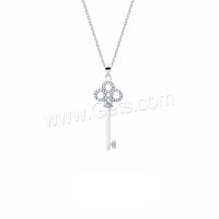 Cubic Zirconia Brass Pendants, Key, fashion jewelry & for woman, white, 32mmx12mm 