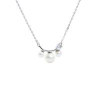 Brass Cubic Zirconia Necklace, with Cubic Zirconia & Plastic Pearl, fashion jewelry & for woman, white, 40cm+5cmx16mmx19mm 