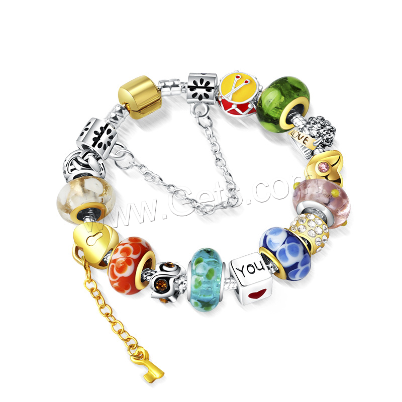 Zinc Alloy European Bracelets, with Lampwork, plated, different size for choice & different styles for choice & micro pave cubic zirconia & for woman, more colors for choice, Sold By Strand