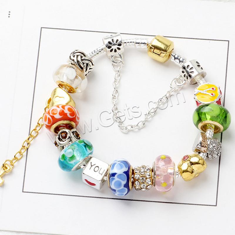 Zinc Alloy European Bracelets, with Lampwork, plated, different size for choice & different styles for choice & micro pave cubic zirconia & for woman, more colors for choice, Sold By Strand