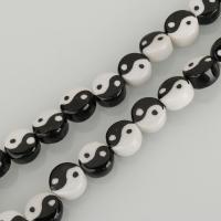 Printing Porcelain Beads, white and black, 14-15x8-9mm Approx 2mm Approx 14 Inch, Approx 