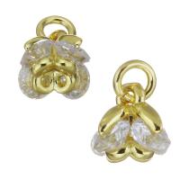 Cubic Zirconia Brass Pendants, Flower, gold color plated, with cubic zirconia Approx 4mm 