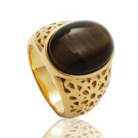 Titanium Steel Finger Ring, with Tiger Eye, plated, fashion jewelry & Unisex 
