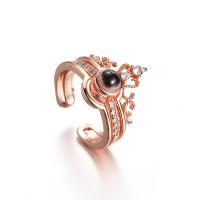 Brass Miniature Projection Finger Ring, plated, fashion jewelry & for woman & with cubic zirconia 17mm 