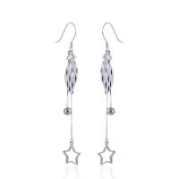 Sterling Silver Drop Earring, 925 Sterling Silver, Leaf, platinum plated, for woman & hollow 10.1mm, 4mm 