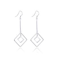 Sterling Silver Drop Earring, 925 Sterling Silver, Rhombus, platinum plated, for woman & hollow 