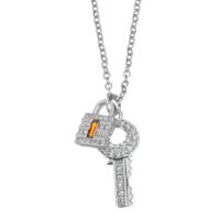 Stainless Steel Jewelry Necklace, with 2 inch extender chain, Lock and Key, platinum plated, micro pave cubic zirconia & for woman, metallic color plated  1.5mm Approx 17 Inch 