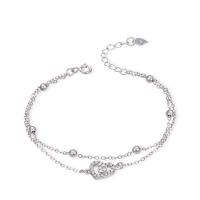 Cubic Zirconia Micro Pave Sterling Silver Bracelet, 925 Sterling Silver, with 1.18lnch extender chain, Heart, silver color plated, oval chain & micro pave cubic zirconia & for woman & hollow Approx 6.69 Inch 
