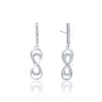 Cubic Zirconia Micro Pave Sterling Silver Earring, 925 Sterling Silver, Number 8, silver color plated, with plastic earnut & micro pave cubic zirconia & for woman & hollow 