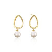 Sterling Silver Drop Earring, 925 Sterling Silver, with Shell Pearl, Geometrical Pattern, gold color plated, with plastic earnut & for woman & hollow 8mm 
