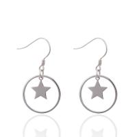 Sterling Silver Drop Earring, 925 Sterling Silver, Star, silver color plated, for woman & hollow 9.3mm 