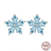 Cubic Zirconia Micro Pave Sterling Silver Earring, 925 Sterling Silver, Snowflake, platinum plated, fashion jewelry & micro pave cubic zirconia & for woman 