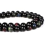 Schwarze Obsidian Perlen, rund, poliert, verschiedene Größen vorhanden, Mehrfarbige, Länge:ca. 15 ZollInch, verkauft von Strang