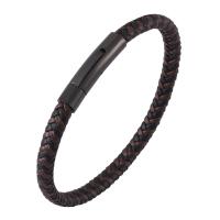 ПУ шнур браслеты, нержавеющая сталь, с Микрофибра PU, Мужская, коричневый, продается PC