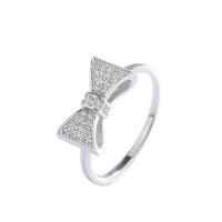 Cubic Zirconia Micro Pave Sterling Silver Finger Ring, 925 Sterling Silver, Bowknot, platinum plated & micro pave cubic zirconia & for woman US Ring 