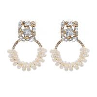 Plastic Pearl Zinc Alloy Earring, with Plastic Pearl, zinc alloy post pin, gold color plated, for woman & with rhinestone & hollow, metallic color plated 