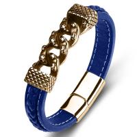 PU Leather Cord Bracelets, Stainless Steel, with PU Leather, fashion jewelry, blue 