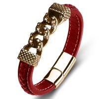 PU Leather Cord Bracelets, Stainless Steel, with PU Leather, fashion jewelry, red 