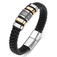 PU Leather Cord Bracelets, Titanium Steel, with PU Leather, for man, black 