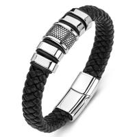 PU Leather Cord Bracelets, Titanium Steel, with PU Leather, for man, black 