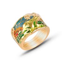 Strass Zink Legierung Finger Ring, Zinklegierung, mit Strass, für Frau & Epoxy Aufkleber, goldfarben, verkauft von PC