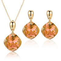Rhinestone Zinc Alloy Jewelry Set, earring & necklace, with Rhinestone, for woman, gold 