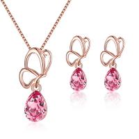Rhinestone Zinc Alloy Jewelry Set, earring & necklace, with Rhinestone, for woman, red 