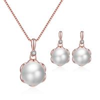 Rhinestone Zinc Alloy Jewelry Set, earring & necklace, with pearl & Rhinestone, for woman 