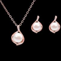 Rhinestone Zinc Alloy Jewelry Set, earring & necklace, with Rhinestone, for woman, gold, 400mm 