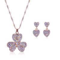 Rhinestone Zinc Alloy Jewelry Set, earring & necklace, with Rhinestone, for woman 400mm 