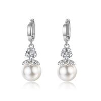 Cubic Zircon Brass Earring, with Plastic Pearl, plated, fashion jewelry & for woman & with cubic zirconia 