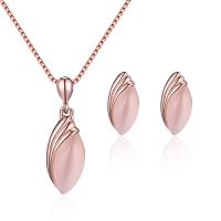 Fashion Zinc Alloy Jewelry Sets, earring & necklace, with Cats Eye, rose gold color plated, fashion jewelry & box chain & for woman Approx 16 Inch 
