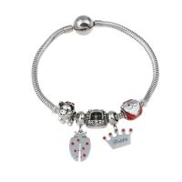 Stainless Steel  European Bracelets, enamel & with rhinestone, red Approx 7.5 Inch 