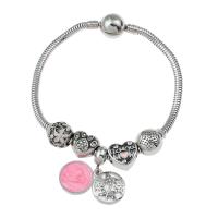 Stainless Steel  European Bracelets, enamel & with rhinestone, pink Approx 7.5 Inch 