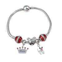 Bracelets European acier inoxydable, émail & avec strass, rouge Environ 7.5 pouce, Vendu par brin