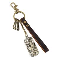 Zinc Alloy Key Clasp, with Faux Leather & iron chain, antique bronze color plated, Unisex, black 