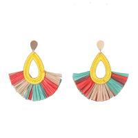Fashion Tassel Earring, Zinc Alloy, with Cotton Thread, Teardrop, gold color plated, for woman, 85mm 