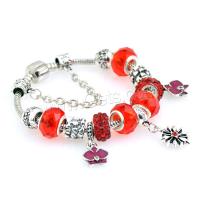 Zinc Alloy European Bracelets, with Lampwork, plated & for woman & with rhinestone, red 